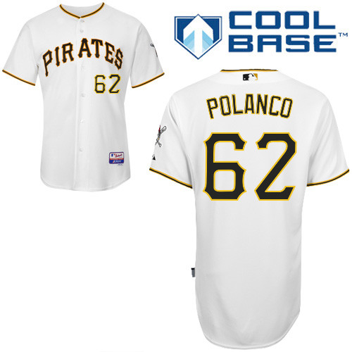 Gregory Polanco #62 MLB Jersey-Pittsburgh Pirates Men's Authentic Home White Cool Base Baseball Jersey